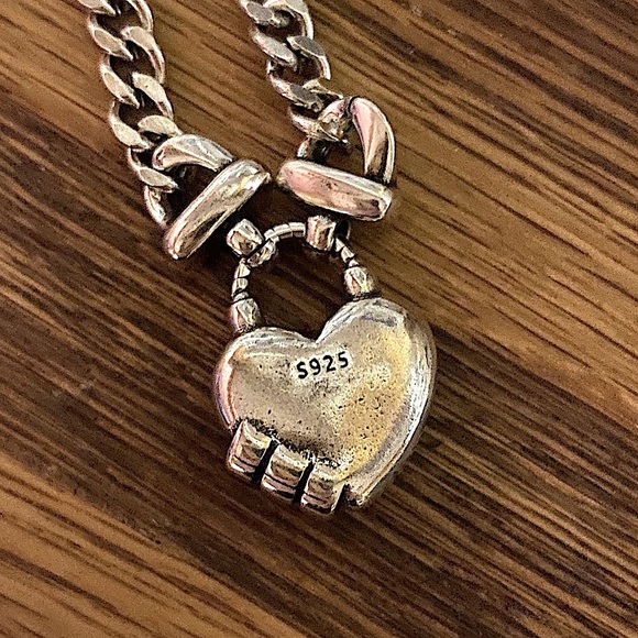 Sterling Silver Lock Padlock Zircon Chain Link Cuban Necklace - Picture 6 of 8